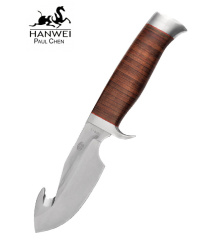 Waterbuck Messer mit Gut-Hook Klinge und Lederlamellengriff