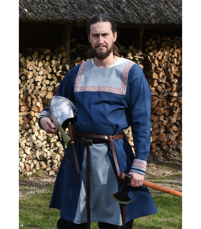 Wikinger Tunika Halvar mit Stickerei, blau