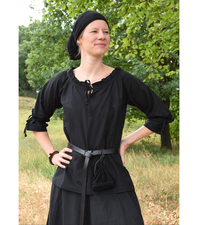 Mittelalter Bluse Birga mit 3/4 Arm, schwarz