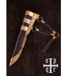 Wikinger-Messer aus Damaststahl mit Holz-/Messinggriff