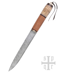 Wikinger-Messer, Damaststahl, Holz-/Knochengriff m. Knotenmuster