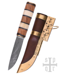 Wikinger-Messer aus Damaststahl mit Holz-/Knochengriff 