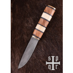 Wikinger-Messer aus Damaststahl mit Holz-/Knochengriff