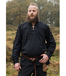Mittelalter Hemd Corvin mit Schnürung, schwarz