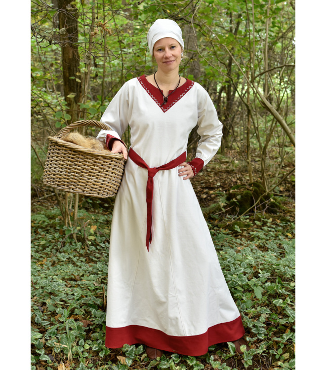 Wikinger Kleid Jona, natur/rot, SONDERANGEBOT (temporär)