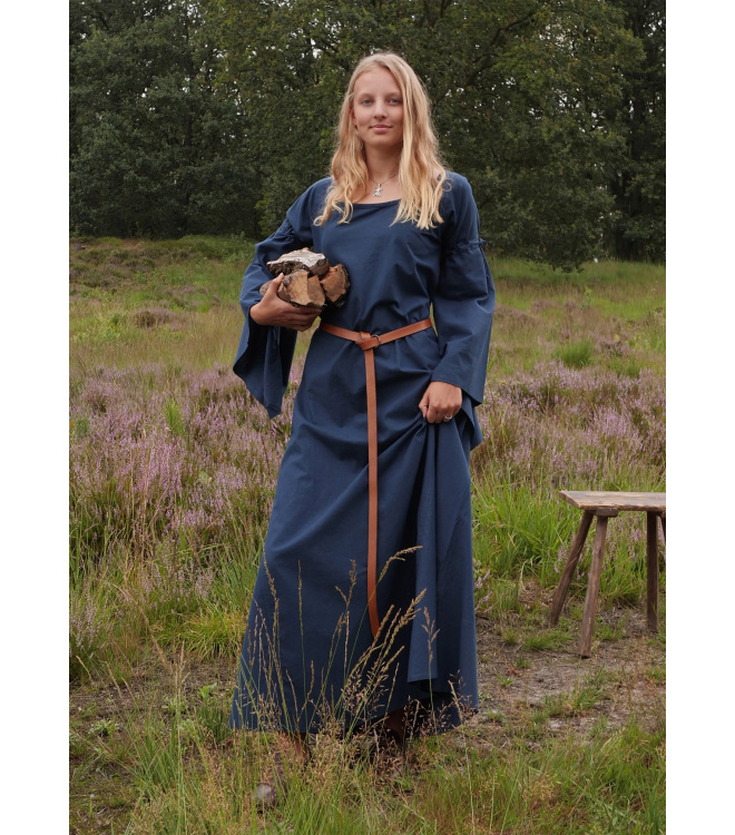 Mittelalter-Unterkleid Burglinde mit Trompetenärmeln, blau