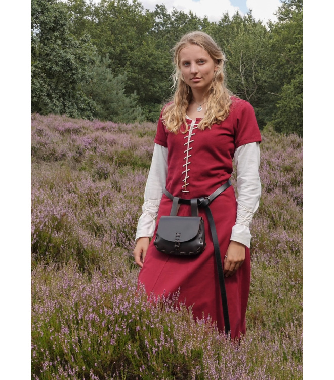 Kurzärmelige Cotehardie Ava, Mittelalterkleid, weinrot