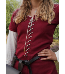 Kurzärmelige Cotehardie Ava, Mittelalterkleid, weinrot