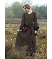 Mittelalterkleid mit Höllenfenstern, Bliaut Amal, braun