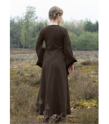 Mittelalterkleid mit Höllenfenstern, Bliaut Amal, braun