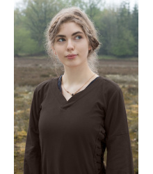 Mittelalterkleid mit Höllenfenstern, Bliaut Amal, braun