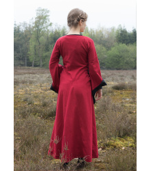Mittelalterkleid mit Höllenfenstern, Bliaut Amal, rot/schwarz
