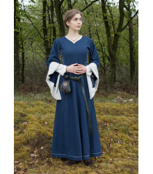 Mittelalterkleid mit Höllenfenstern, Bliaut Amal, blau/natur