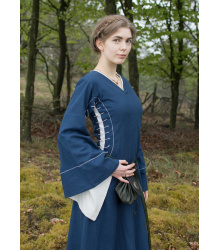 Mittelalterkleid mit Höllenfenstern, Bliaut Amal, blau/natur