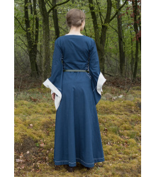 Mittelalterkleid mit Höllenfenstern, Bliaut Amal, blau/natur