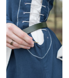 Mittelalterkleid mit Höllenfenstern, Bliaut Amal, blau/natur