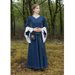 Mittelalterkleid mit Höllenfenstern, Bliaut Amal, blau/natur