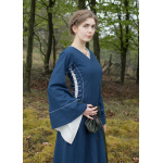 Mittelalterkleid mit Höllenfenstern, Bliaut Amal, blau/natur