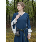Mittelalterkleid mit Höllenfenstern, Bliaut Amal, blau/natur