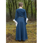 Mittelalterkleid mit Höllenfenstern, Bliaut Amal, blau/natur