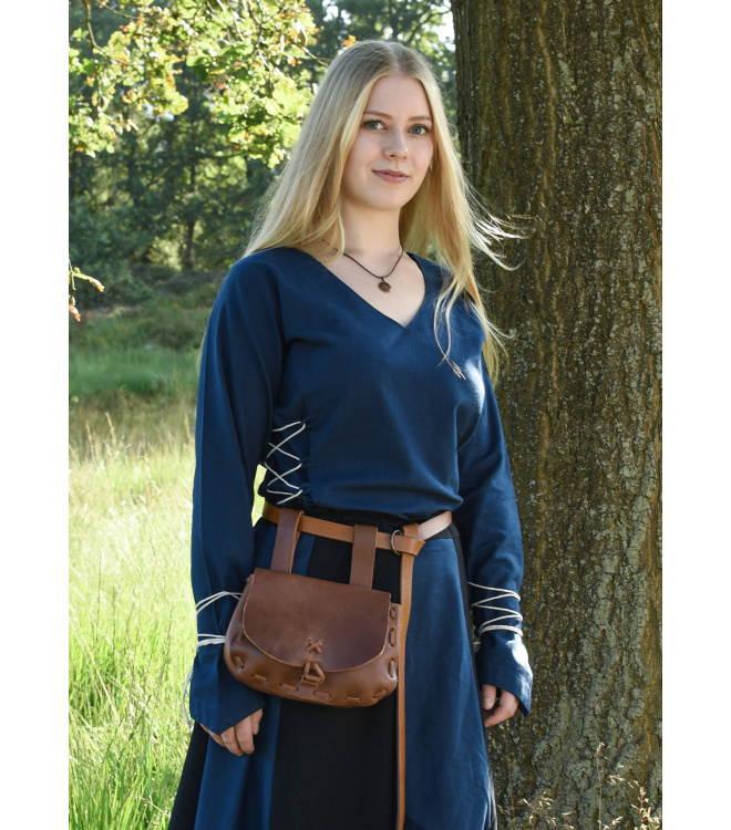 Mittelalter Bluse Aila mit Schnürung, blau