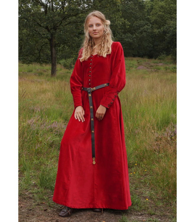Cotehardie Isabell aus Samt, Mittelalterkleid, rot