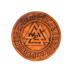 Wanduhr Valknut aus Holz, handgeschnitzt