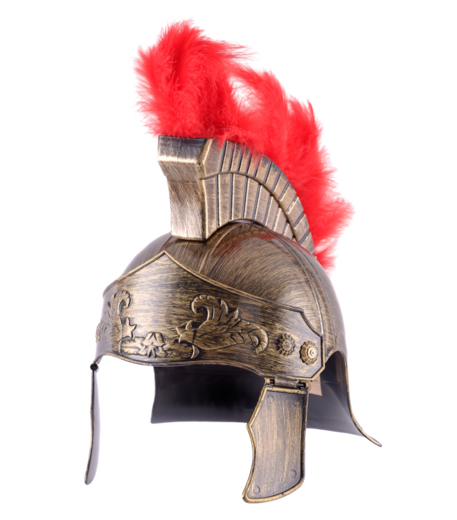 Kinder Römer Helm, gold mit Helmbusch, Kunststoff