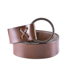 Mittelalter-Ledergürtel mit Messingring, 150 cm, braun oder schwarz