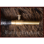 Pulverhorn mit Absperrhahn aus Messing und Lederband