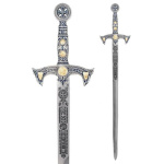 Templer Schwert silber, blau mit Zierätzung