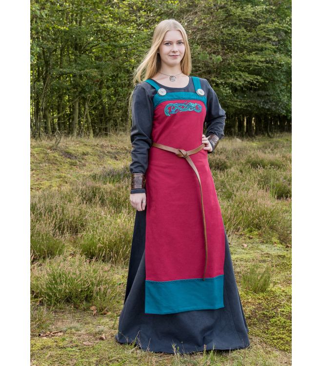 Wikinger Trägerkleid / Schürzenkleid Hilja mit Stickerei, rot
