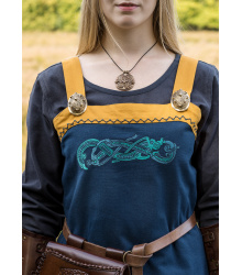 Wikinger Trägerkleid / Schürzenkleid Hilja mit Stickerei, blau