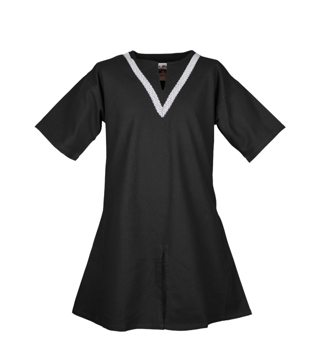 Mittelalter-Tunika Ailrik mit Bordüre, kurzarm, schwarz