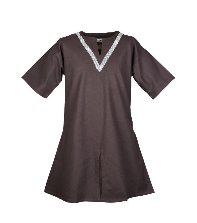 Kinder Mittelalter-Tunika Ailrik mit Bordüre, kurzarm, braun