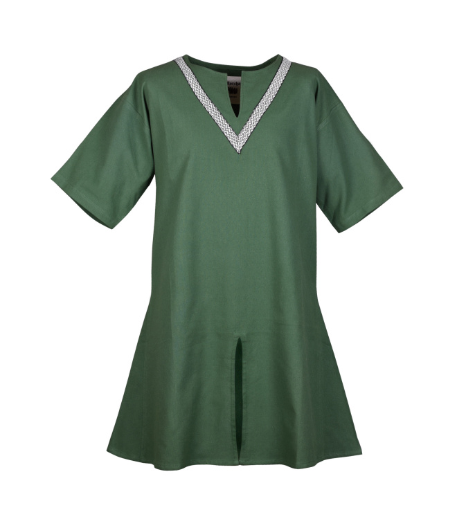 Kinder Mittelalter-Tunika Ailrik mit Bordüre, kurzarm, grün