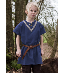 Kinder Mittelalter-Tunika Ailrik mit Bordüre, kurzarm, blau