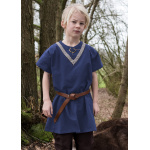 Kinder Mittelalter-Tunika Ailrik mit Bordüre, kurzarm, blau