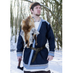 Klappenrock Bjorn, Wikinger-Mantel mit Borte, dunkelblau