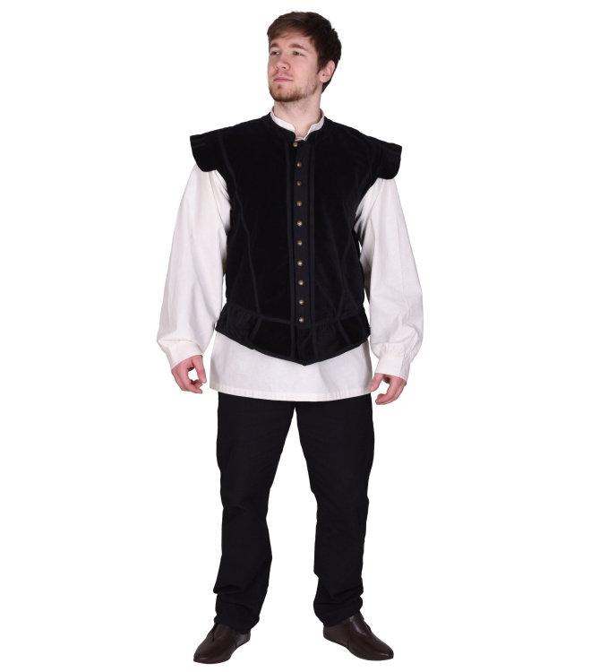 Samt Doublet Victor mit Metallknöpfen, schwarz