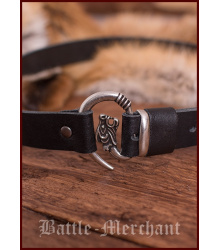 Ledergürtel schwarz mit Wolfskopf - Schnalle silberfarben