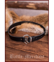 Ledergürtel schwarz mit Wolfskopf - Schnalle silberfarben
