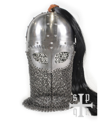 Wikinger Brillenhelm, 2 mm Stahl, mit Helmbusch und Kettenbrünne