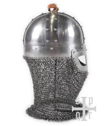 Wikinger Brillenhelm, 2 mm Stahl, mit Helmbusch und Kettenbrünne