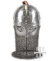 Wikinger Brillenhelm, 2 mm Stahl, mit Helmbusch und Kettenbrünne