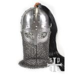 Wikinger Brillenhelm, 2 mm Stahl, mit Helmbusch und Kettenbrünne