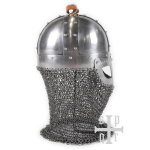 Wikinger Brillenhelm, 2 mm Stahl, mit Helmbusch und Kettenbrünne