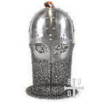 Wikinger Brillenhelm, 2 mm Stahl, mit Helmbusch und Kettenbrünne