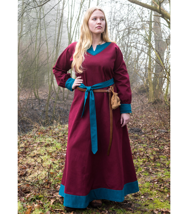 Wikinger Kleid Jona, weinrot/petrol