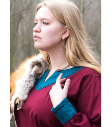 Wikinger Kleid Jona, weinrot/petrol L
